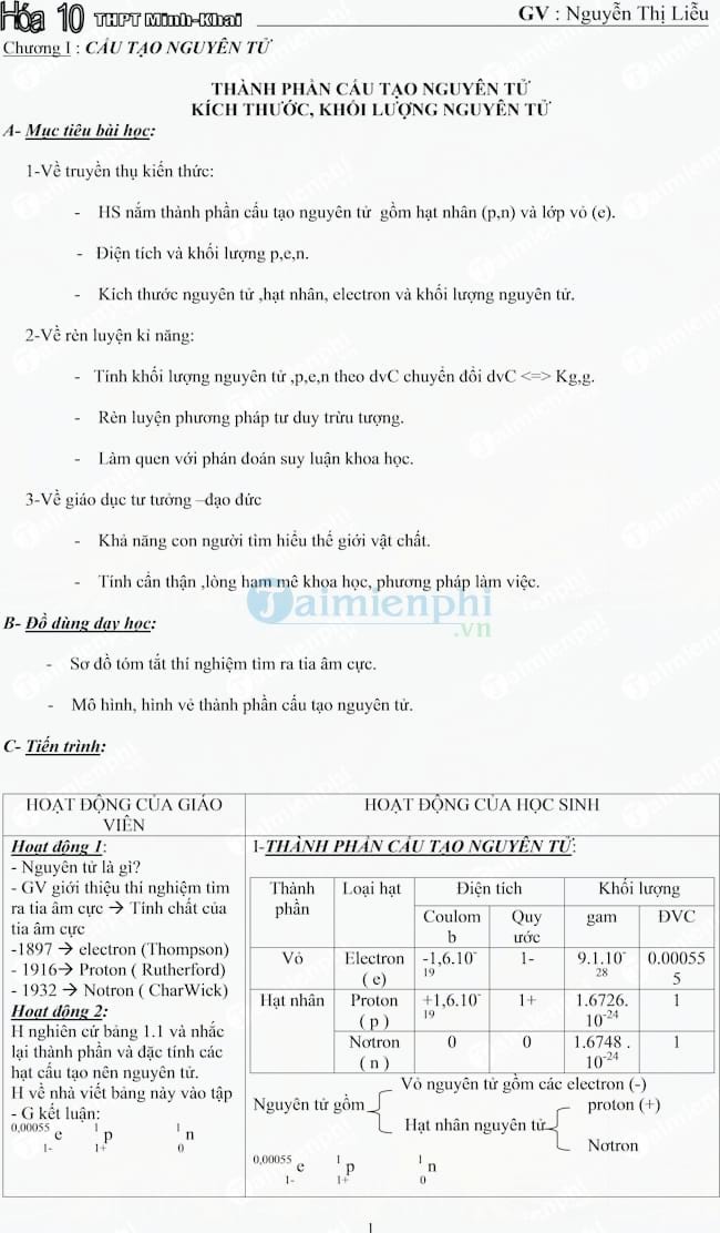 Giáo án Hóa học lớp 10