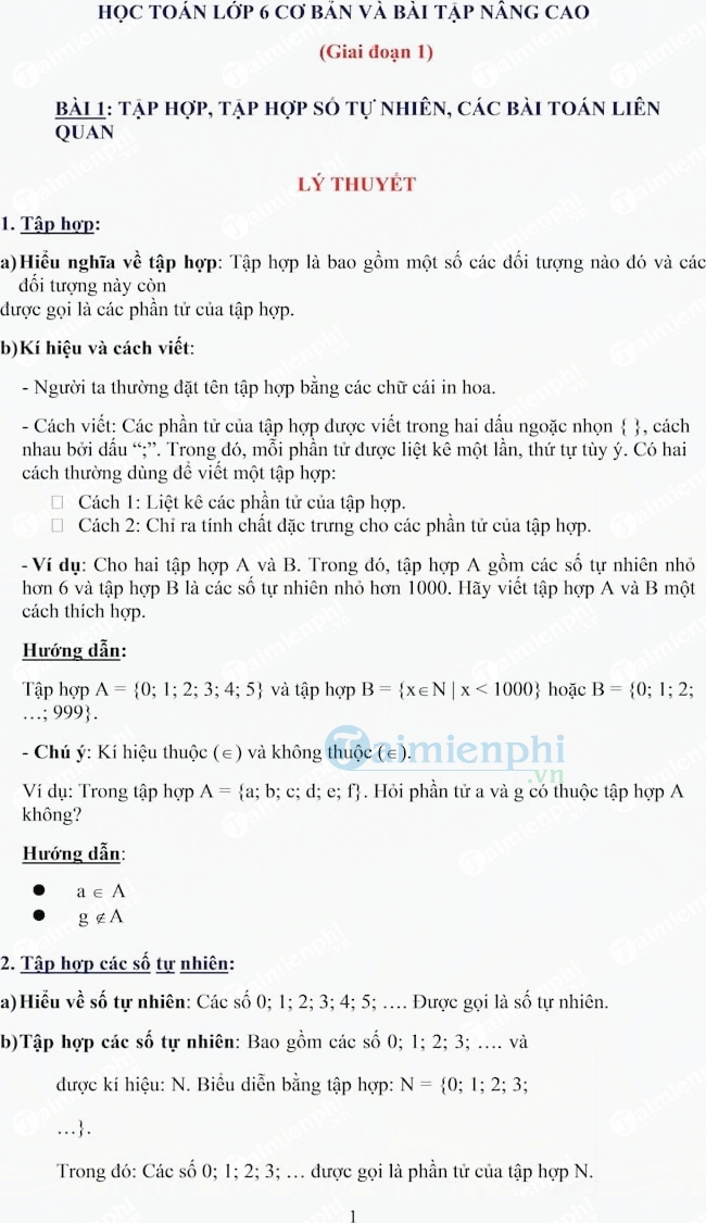 Bài tập Toán lớp 6 nâng cao: Tập hợp số tự nhiên