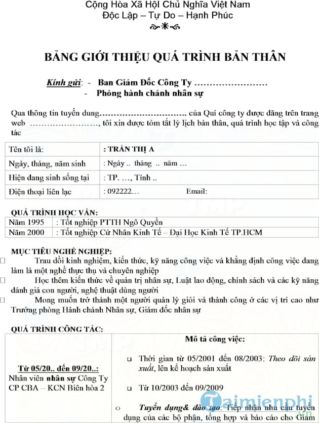 CV xin việc dành cho vị trí nhân sự