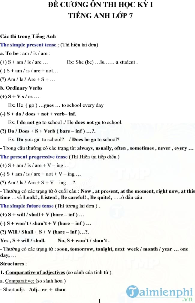 de cuong on thi hoc ky 1 mon tieng anh lop 7