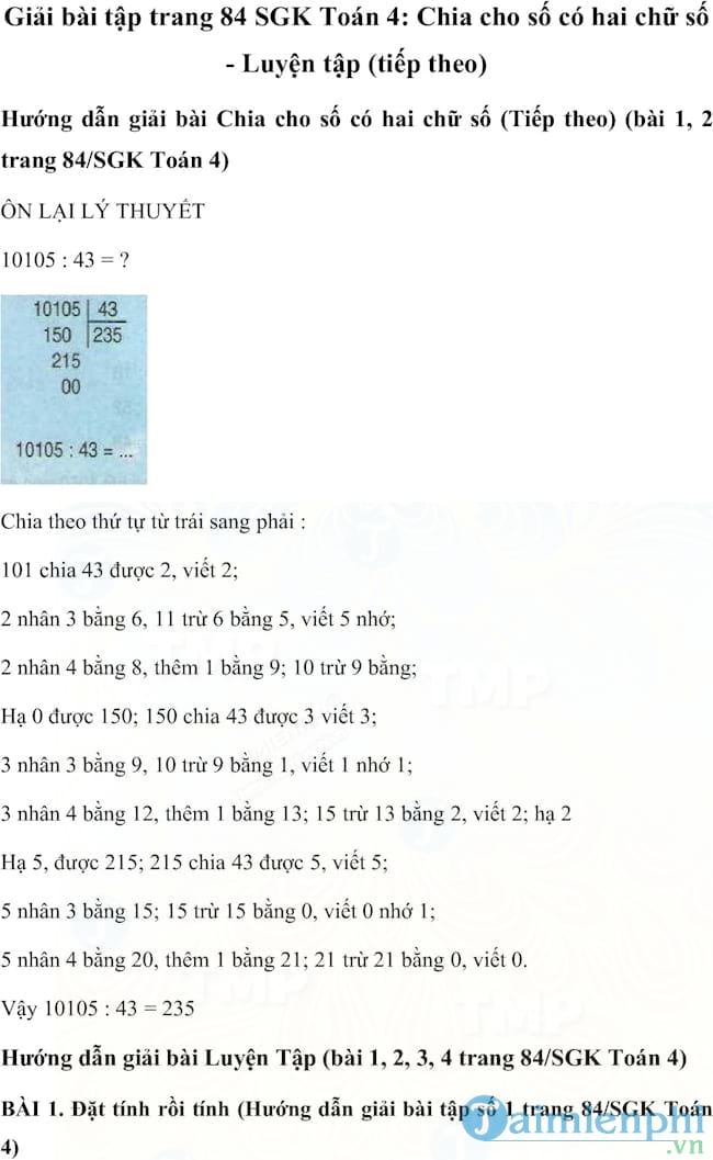 Giải bài tập trang 84 SGK Toán 4