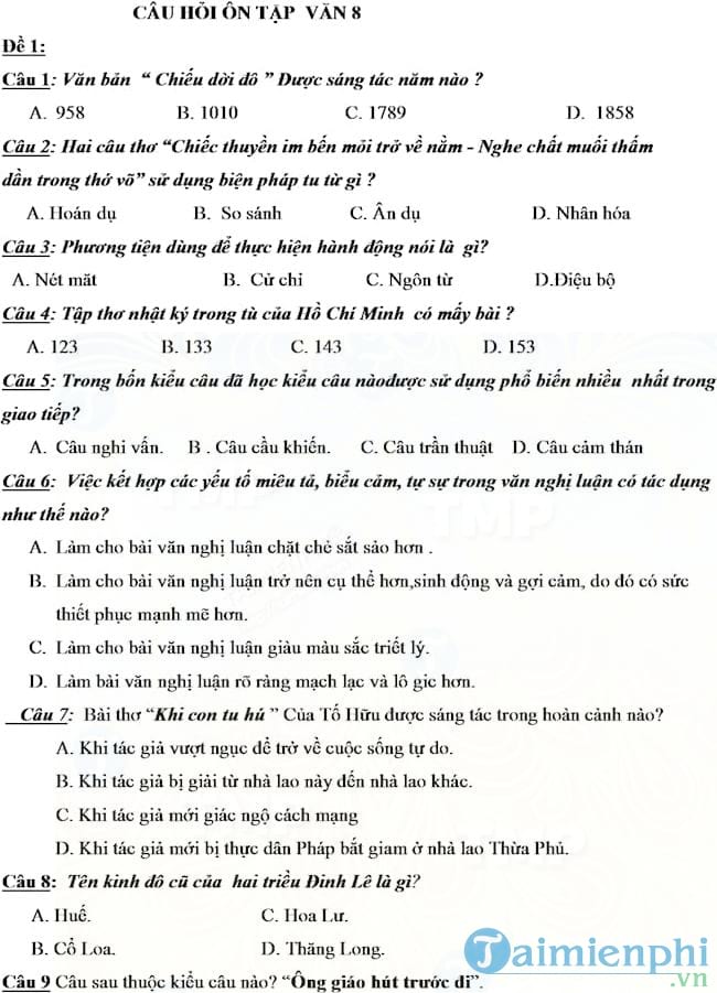 de cuong on tap mon van lop 8