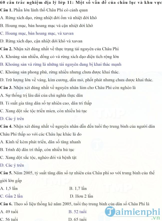 cau hoi trac nghiem dia ly lop 11