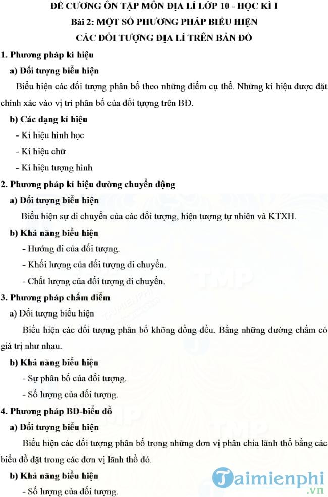 Đề cương ôn tập học kì 1 môn Địa lý lớp 10