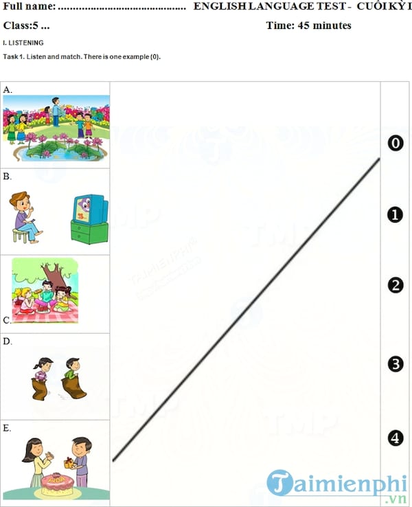 Đề thi học kì 1 lớp 5 môn tiếng Anh theo CT Bộ GDĐT