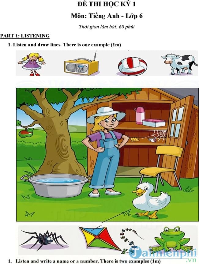 Đề thi học kỳ 1 môn tiếng Anh lớp 6 có file nghe