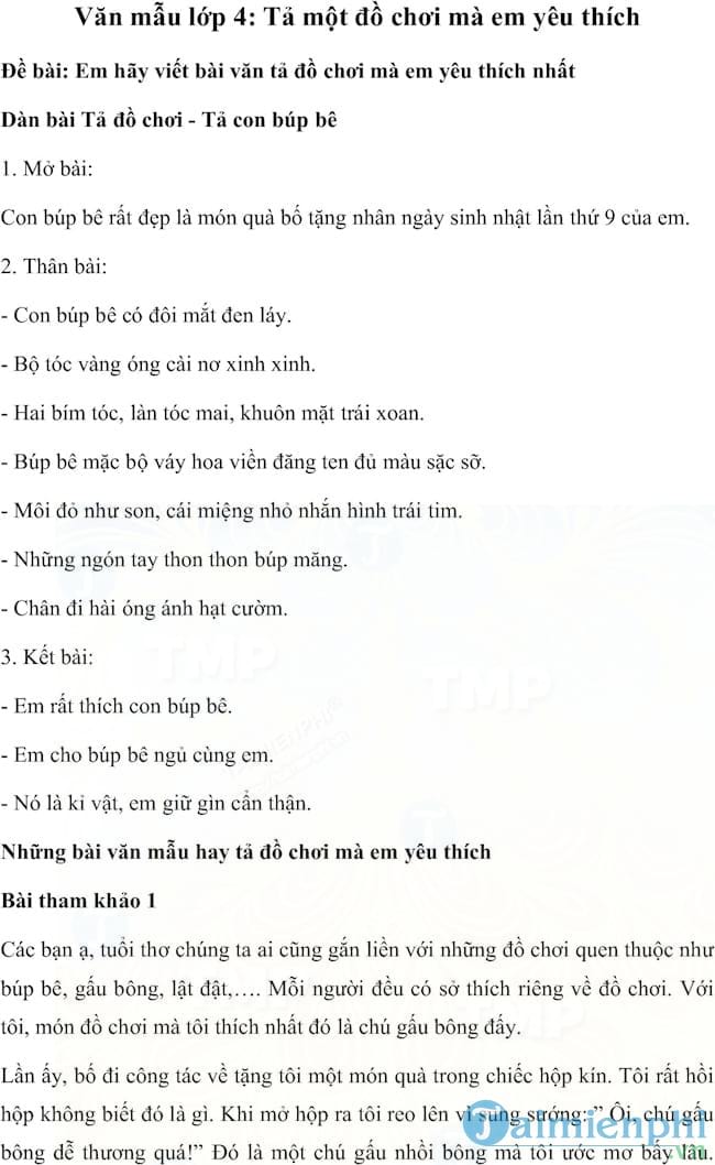 Tả một đồ chơi mà em yêu thích