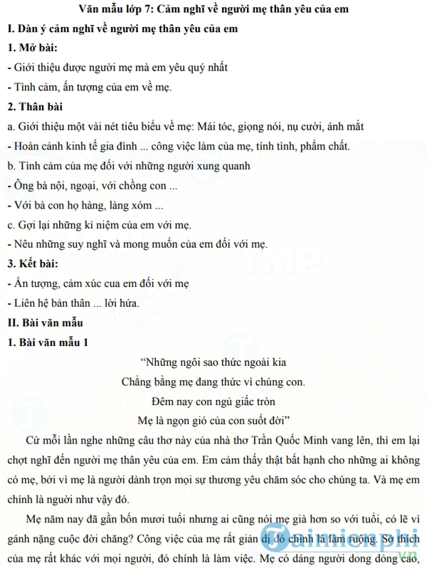 Cảm nghĩ về người mẹ thân yêu của em