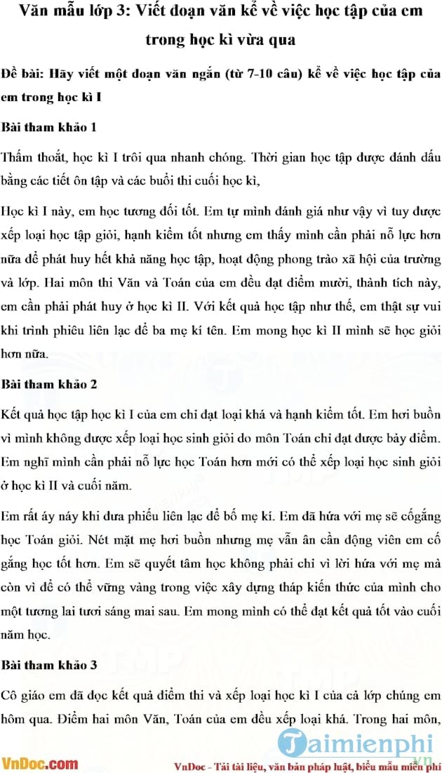 Viết đoạn văn kể về việc học tập của em trong học kì I