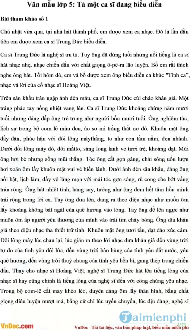 Tả một ca sĩ đang biểu diễn