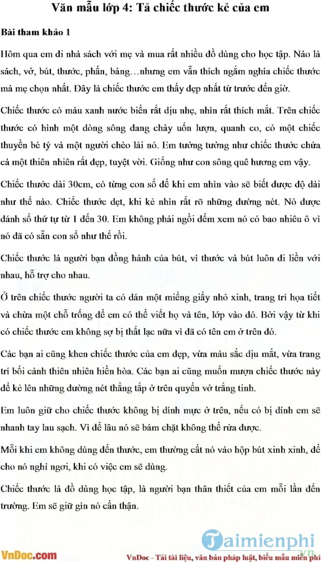 Tả chiếc thước kẻ của em