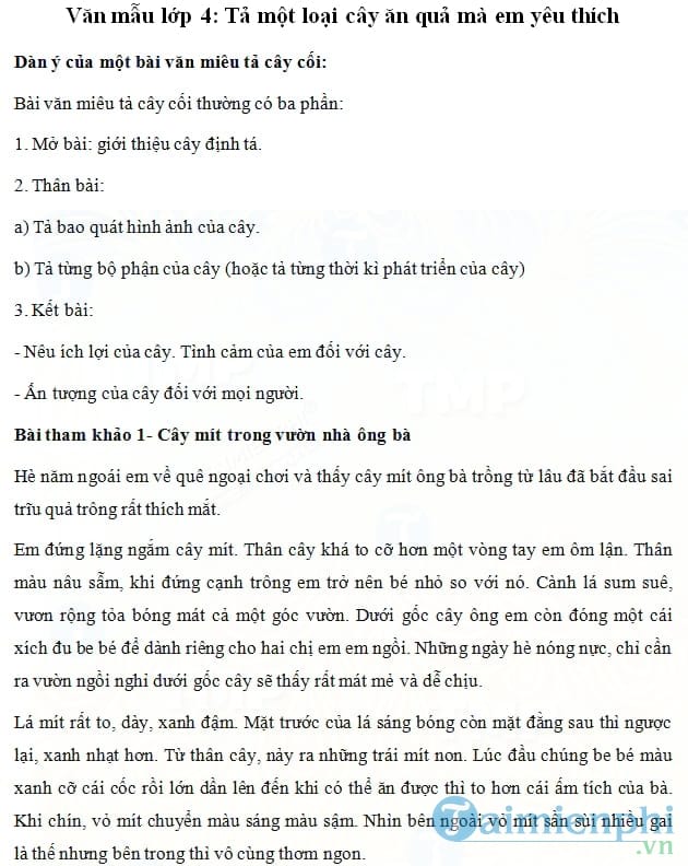 Tả một loại cây ăn quả mà em thích