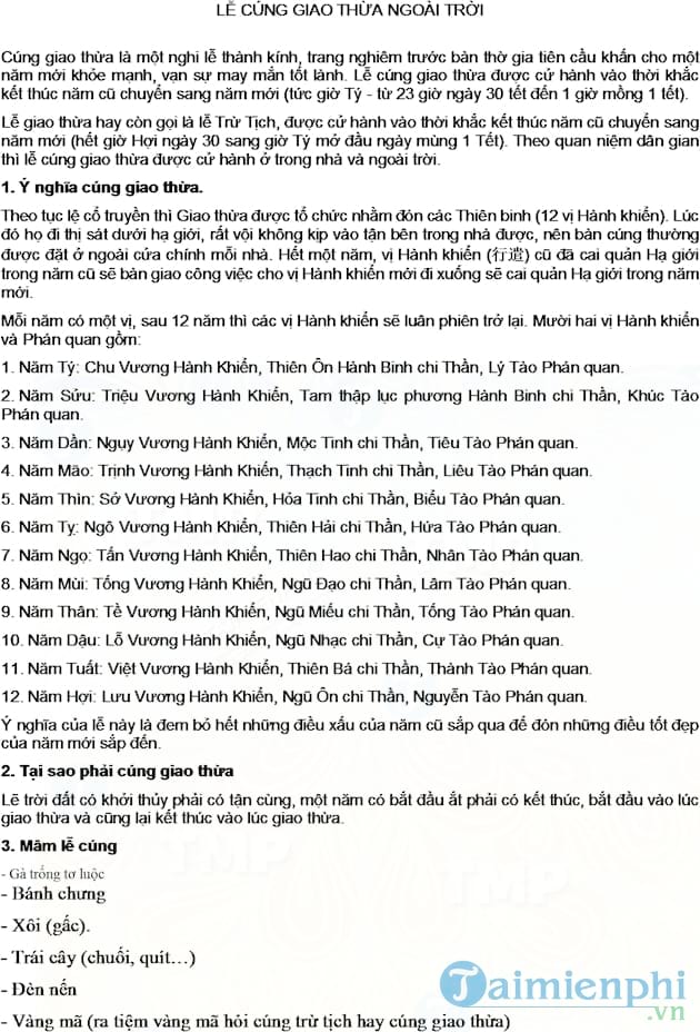 Văn khấn cúng giao thừa ngoài trời năm Mậu Tuất 2018