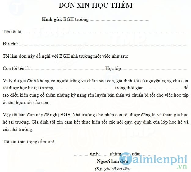 don xin hoc them ngoai gio
