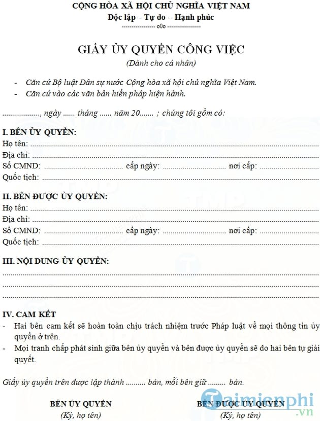Giấy ủy quyền công việc