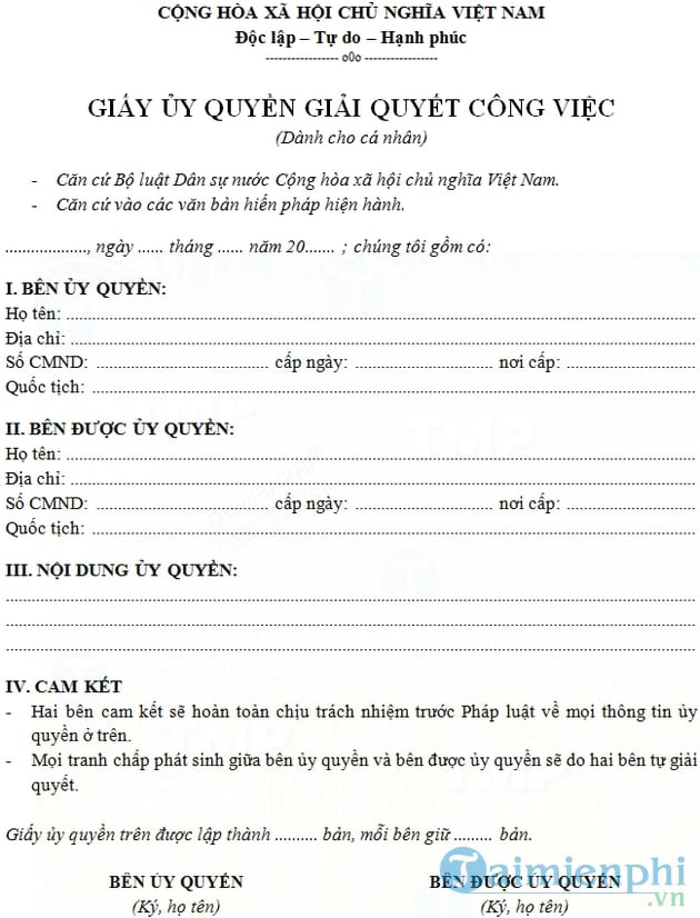 giay uy quyen giai quyet cong viec