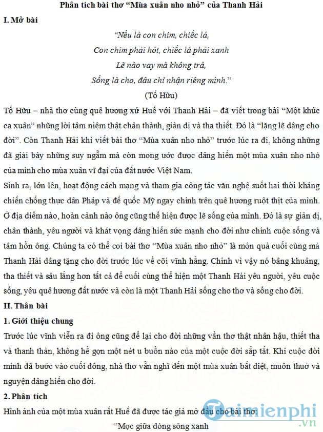 Phân tích bài thơ Mùa xuân nho nhỏ