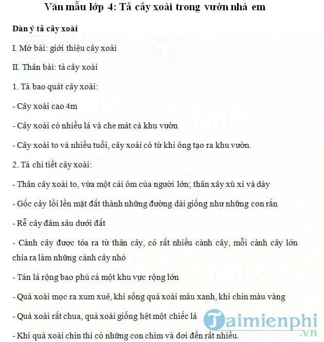 Tả cây xoài trong vườn nhà em