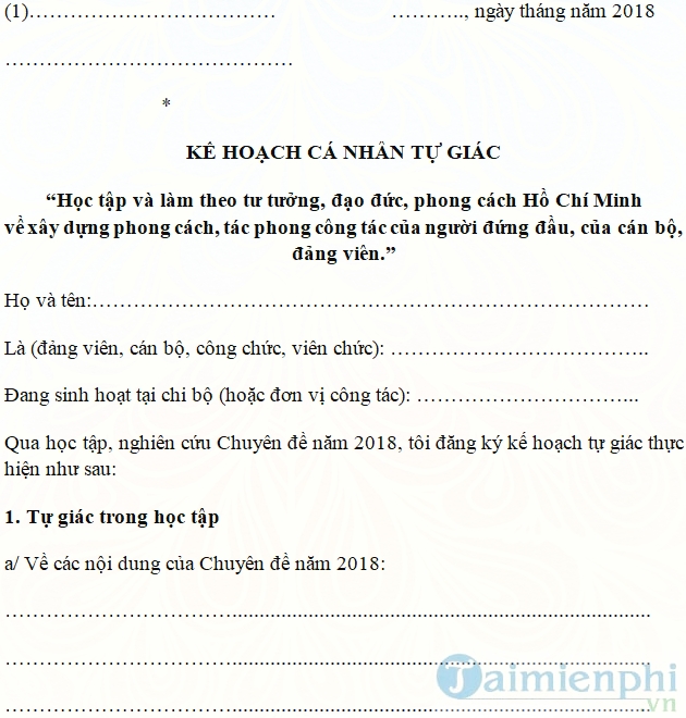 Kế hoạch cá nhân tự giác