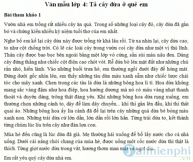 Tả cây dừa ở quê em