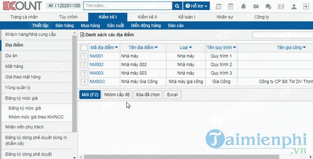 Phần mềm quản lý sản xuất Ecount
