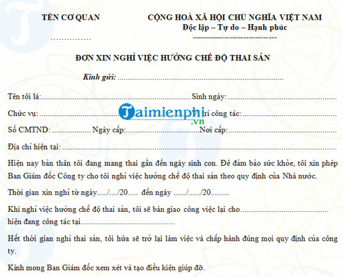 don xin nghi thai san