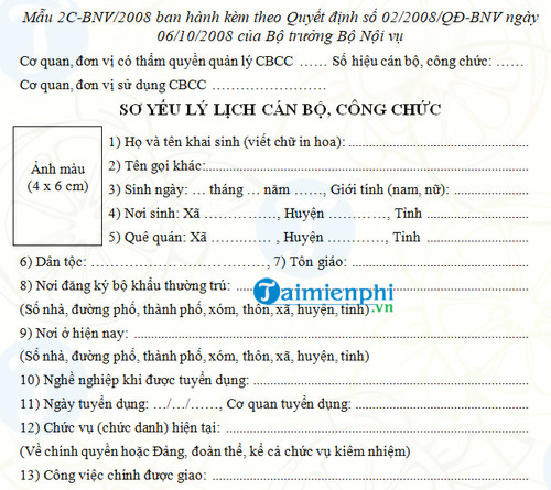 mau so yeu ly lich cua can bo cong chuc