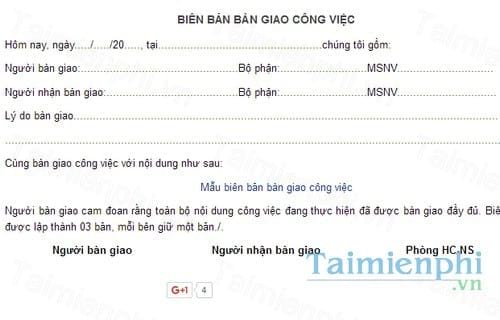 Biên bản bàn giao công việc