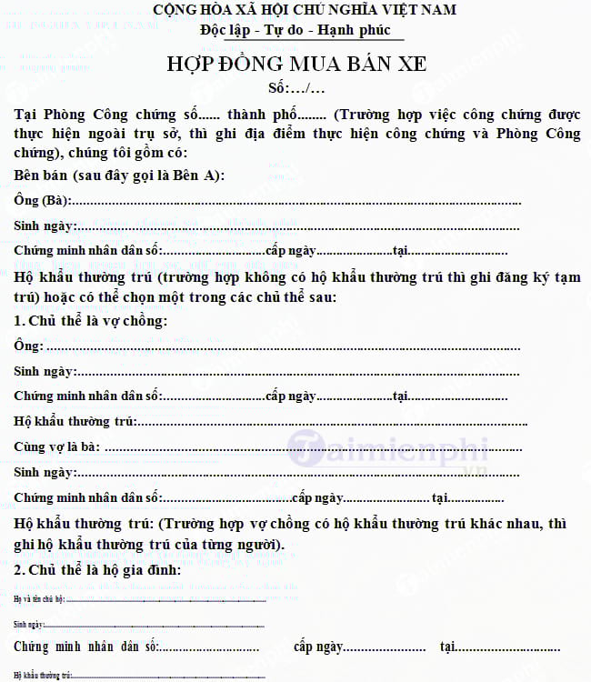 Hợp đồng mua bán xe