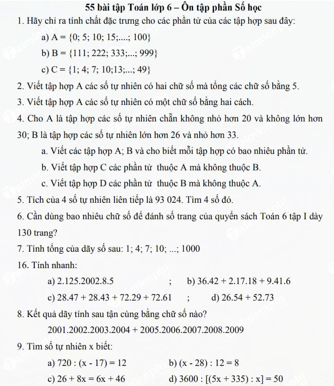 55 bài tập Toán lớp 6