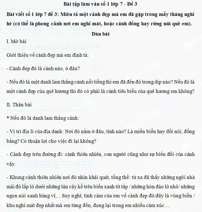 Bài tập làm văn lớp 7 tả cảnh