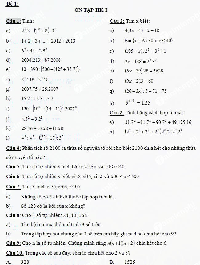 Đề cương ôn tập hè môn Toán lớp 6