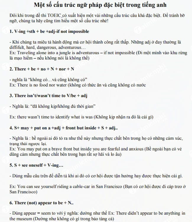 Một số cấu trúc ngữ pháp đặc biệt trong Tiếng Anh