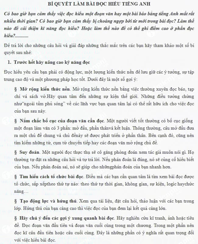Bí quyết làm bài đọc hiểu tiếng Anh