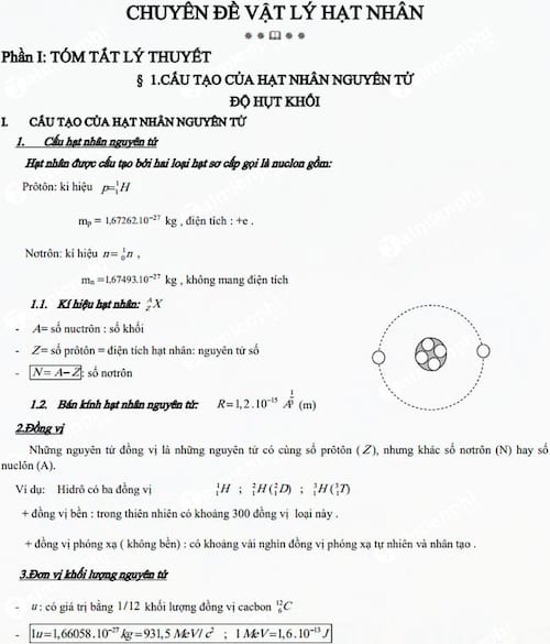 Tóm tắt lý thuyết và bài tập Vật lý hạt nhân