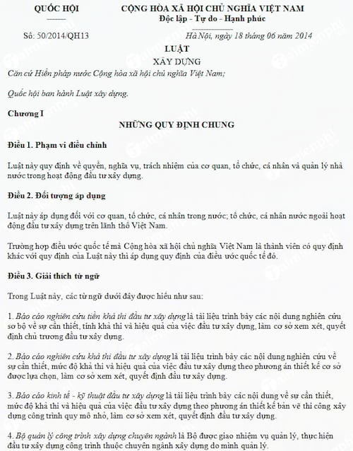 Luật xây dựng 2014 số 50/2014/QH13