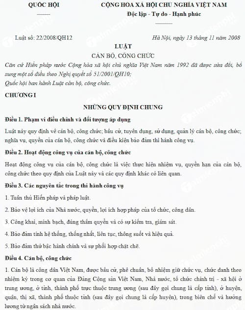 Luật cán bộ công chức số 22/2008/QH12