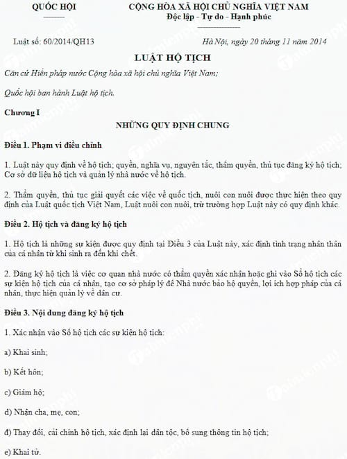 Luật hộ tịch số 60/2014/QH13