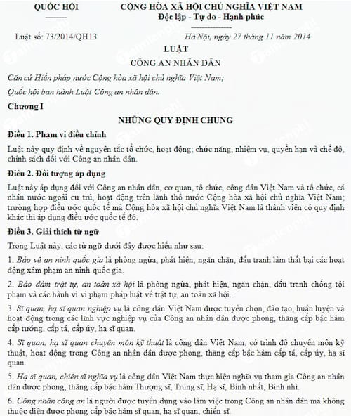 Luật Công an nhân dân số 73/2014/QH13