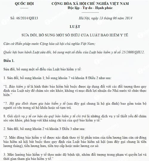 Luật bảo hiểm y tế số 46/2014/QH13