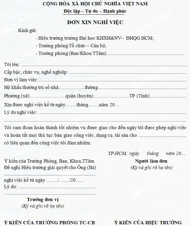 Mẫu đơn xin thôi việc của cán bộ công chức