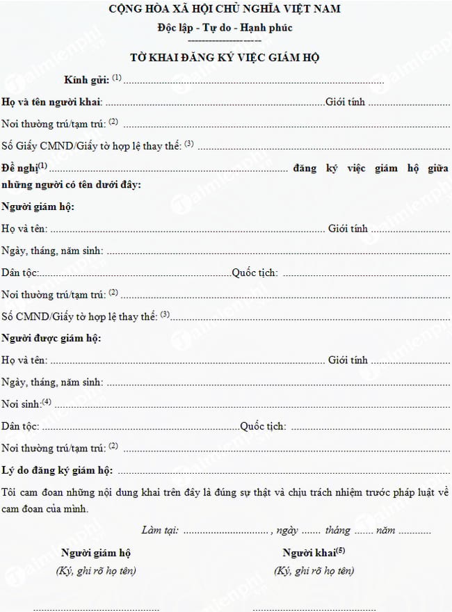 Tờ khai đăng ký việc giám hộ