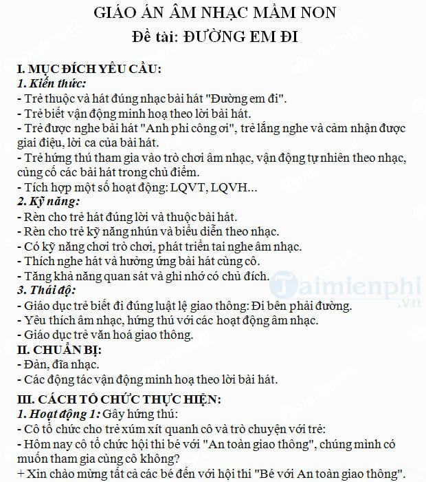 Giáo án âm nhạc chủ đề giao thông