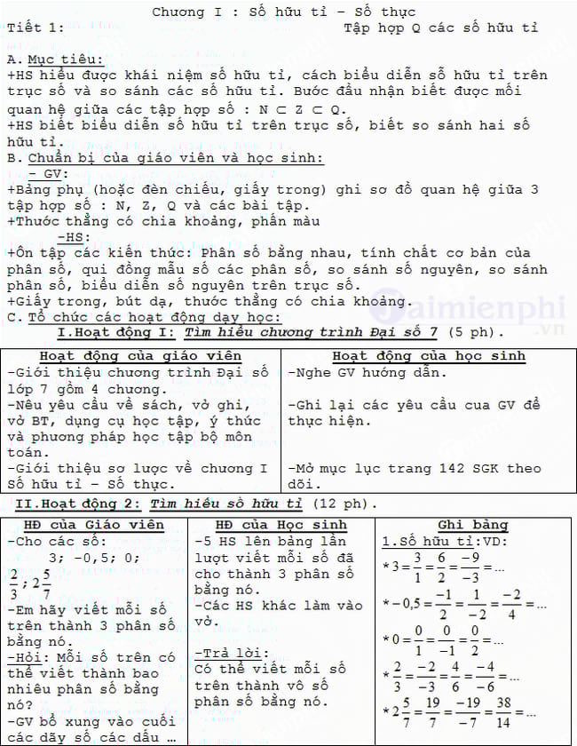 Giáo án môn Toán lớp 7