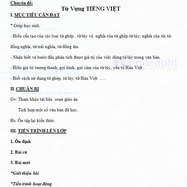 Giáo án dạy thêm môn Ngữ văn lớp 7