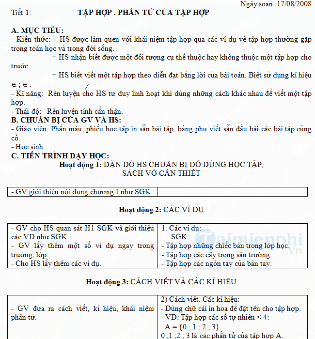 Giáo án môn Toán lớp 6