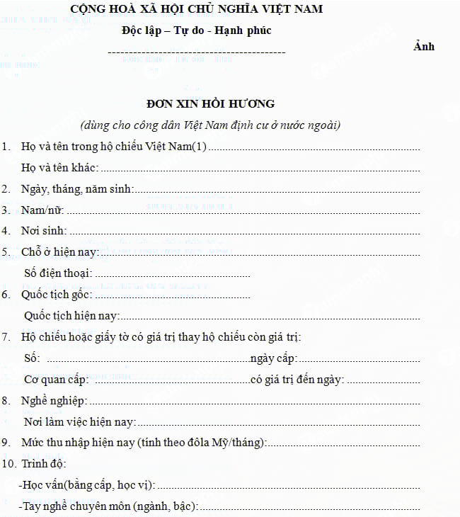 Đơn xin hồi hương
