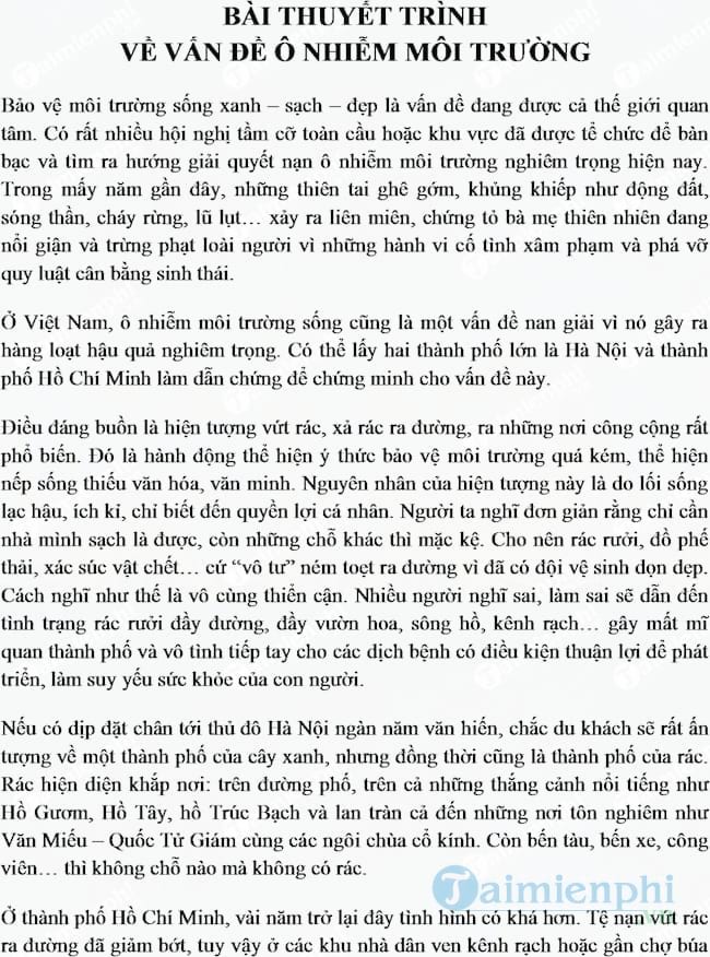 Bài thuyết trình về bảo vệ môi trường