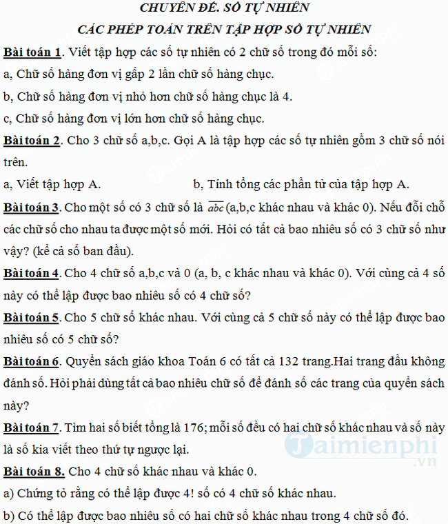 Bài tập cơ bản về số tự nhiên toán lớp 6