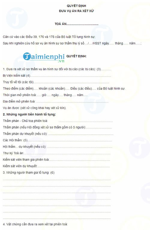 Mẫu quyết định đưa vụ án ra xét xử